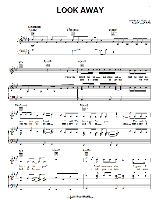 Chicago Look Away sheet music notes and chords arranged for Piano, Vocal & Guitar Chords (Right-Hand Melody)