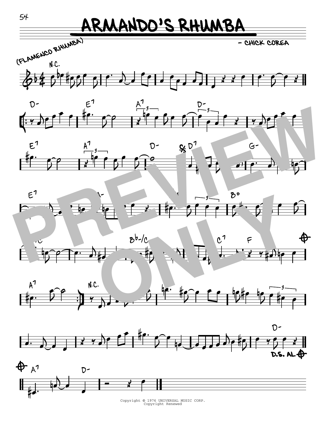 Chick Corea Armando's Rhumba sheet music notes and chords arranged for Real Book – Melody & Chords