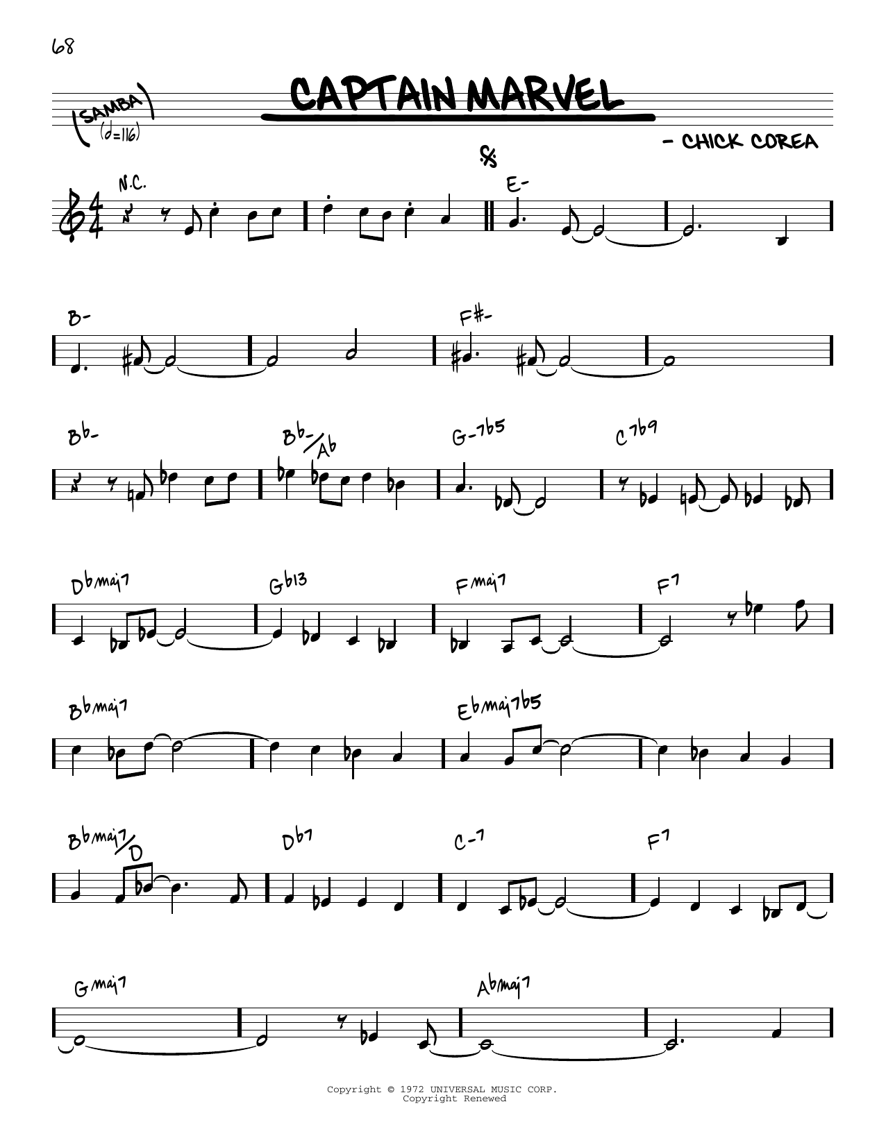 Chick Corea Captain Marvel [Reharmonized version] (arr. Jack Grassel) sheet music notes and chords arranged for Real Book – Melody & Chords