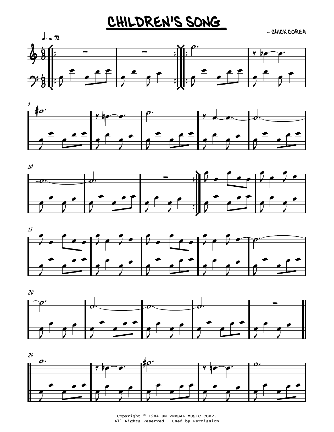Chick Corea Children's Song No. 1 sheet music notes and chords arranged for Real Book – Melody & Chords – C Instruments