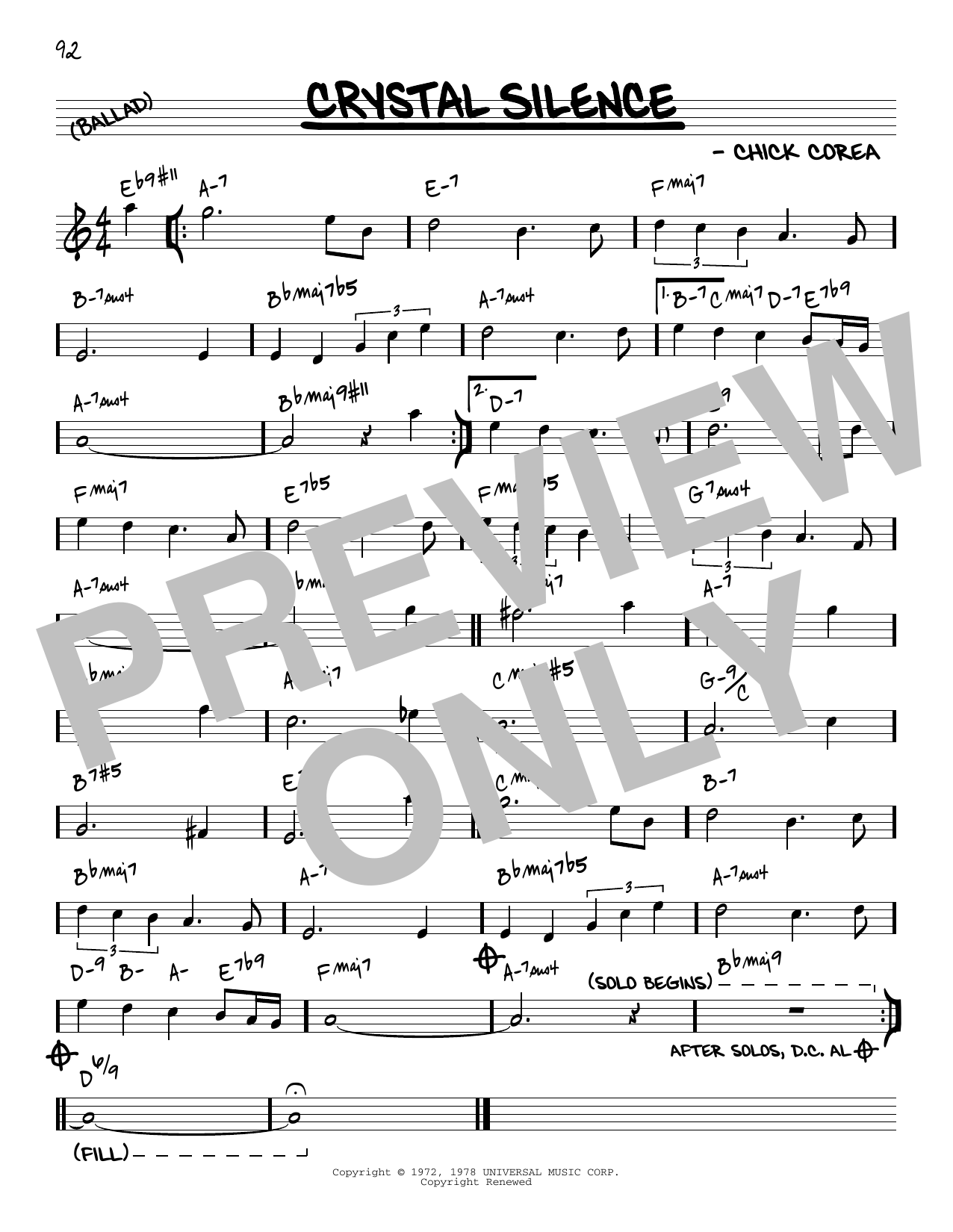 Chick Corea Crystal Silence [Reharmonized version] (arr. Jack Grassel) sheet music notes and chords arranged for Real Book – Melody & Chords