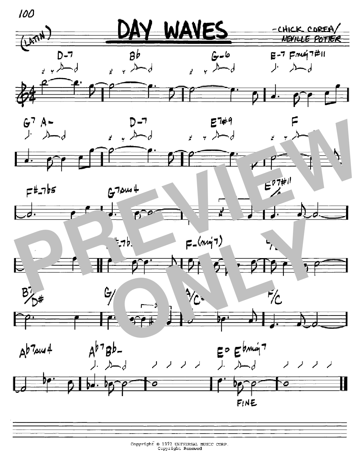 Chick Corea Day Waves sheet music notes and chords arranged for Real Book – Melody & Chords – C Instruments