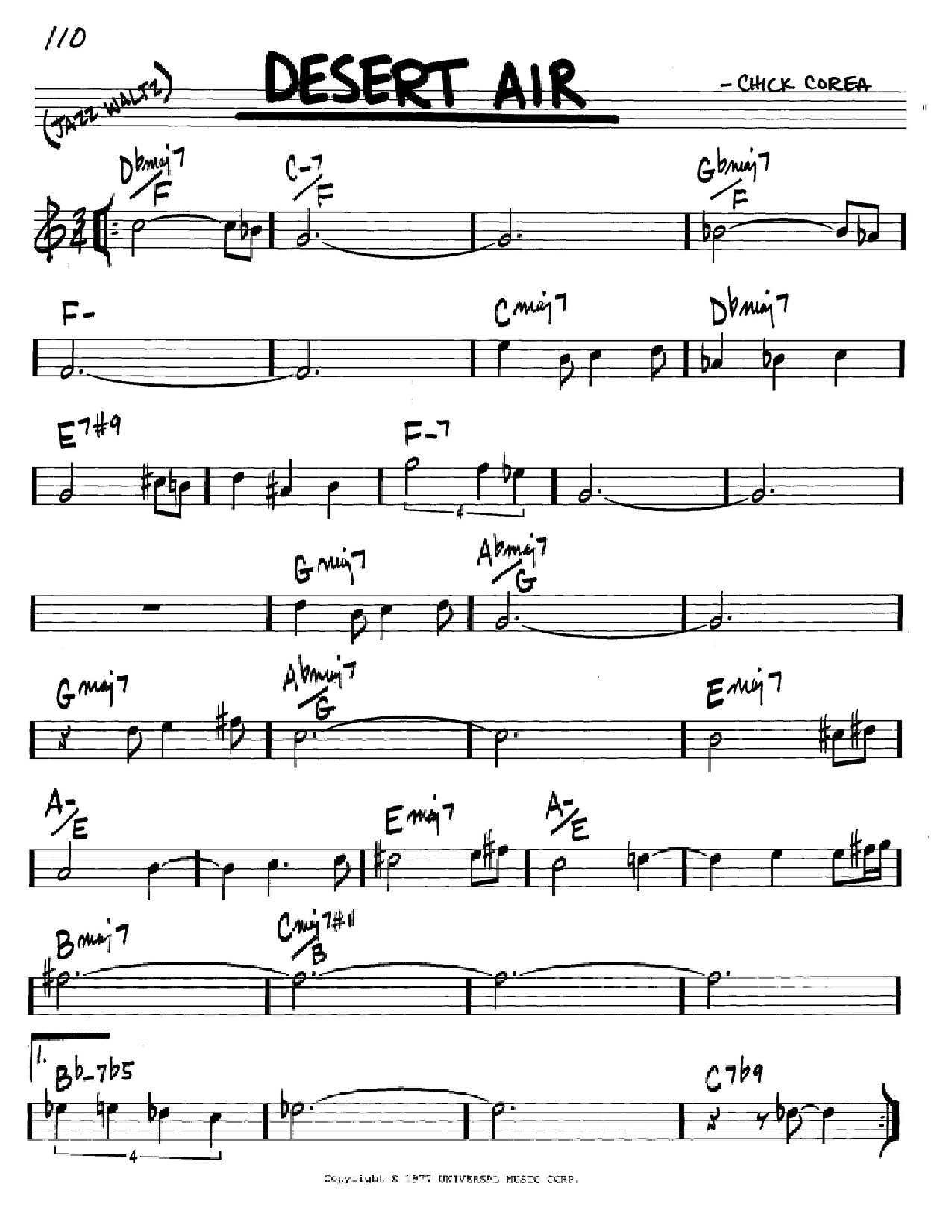 Chick Corea Desert Air sheet music notes and chords arranged for Real Book – Melody & Chords – C Instruments