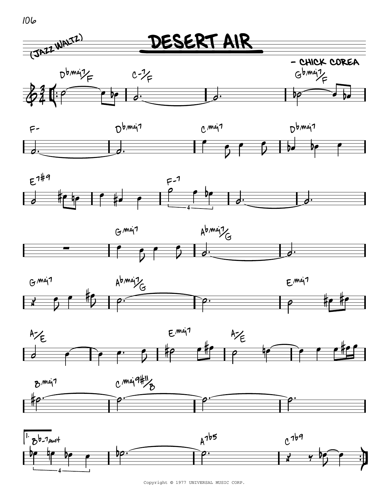 Chick Corea Desert Air [Reharmonized version] (arr. Jack Grassel) sheet music notes and chords arranged for Real Book – Melody & Chords