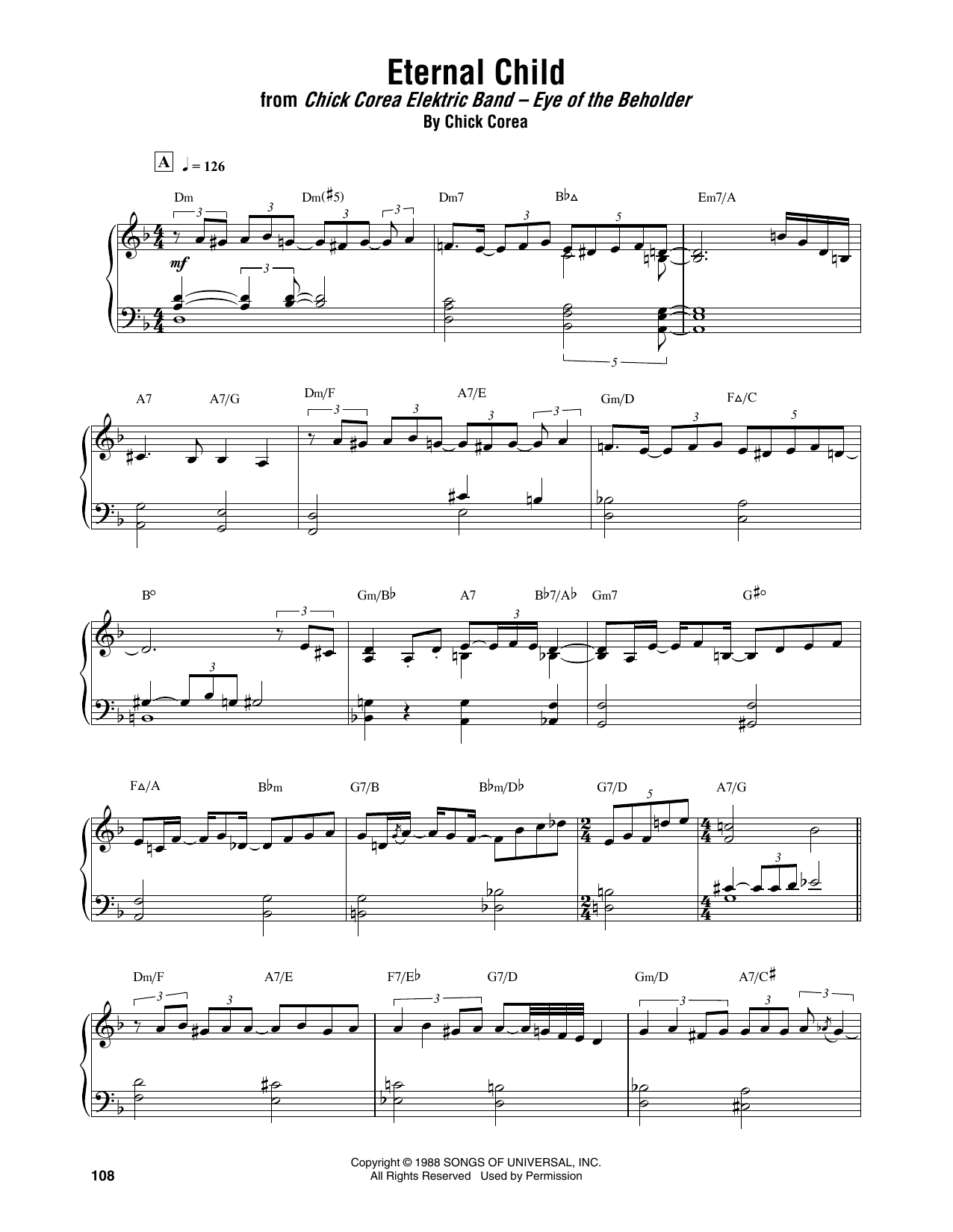 Chick Corea Elektric Band Eternal Child sheet music notes and chords arranged for Piano Transcription