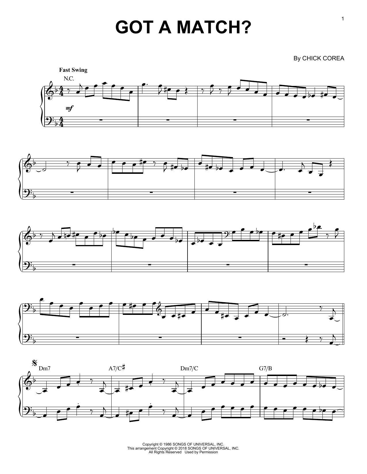 Chick Corea Elektric Band Got A Match? sheet music notes and chords arranged for Piano Solo