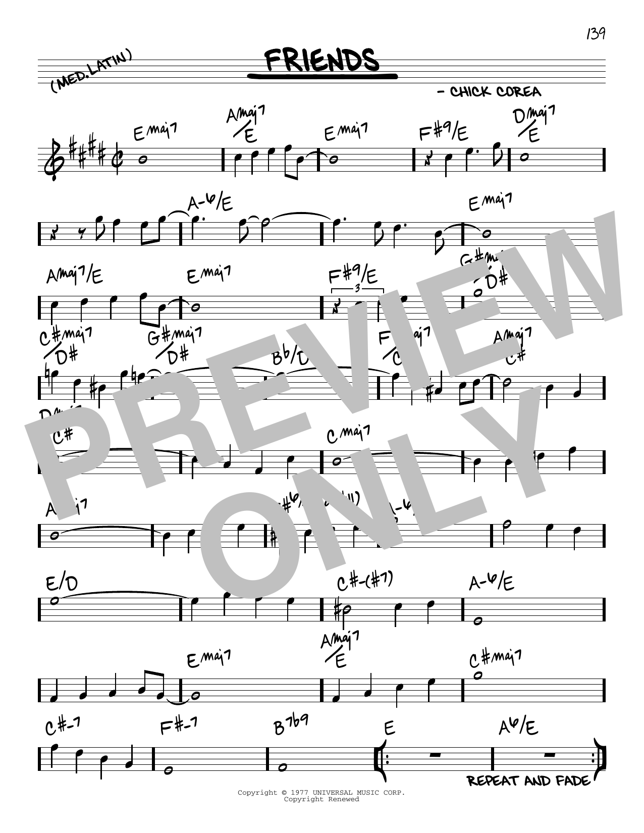 Chick Corea Friends sheet music notes and chords arranged for Real Book – Melody & Chords