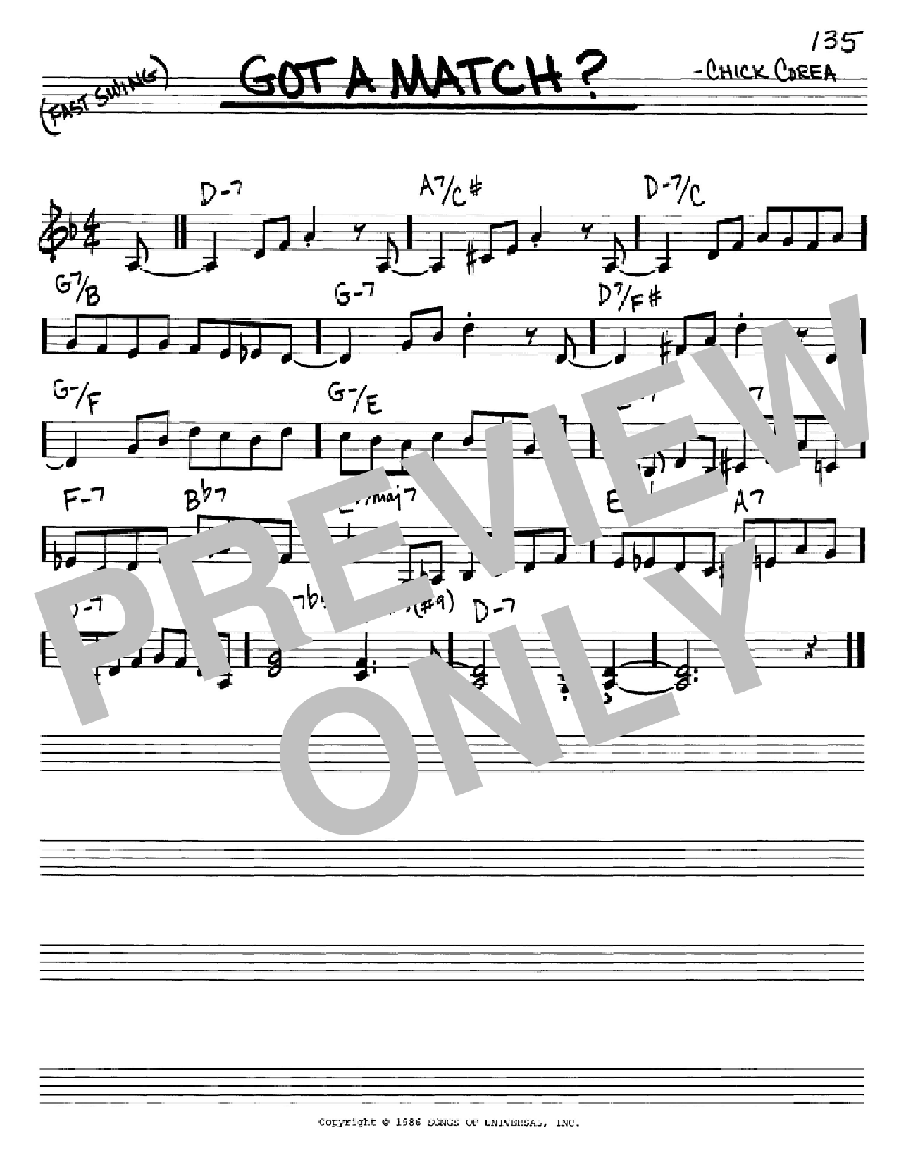 Chick Corea Got A Match? sheet music notes and chords arranged for Real Book – Melody & Chords – C Instruments