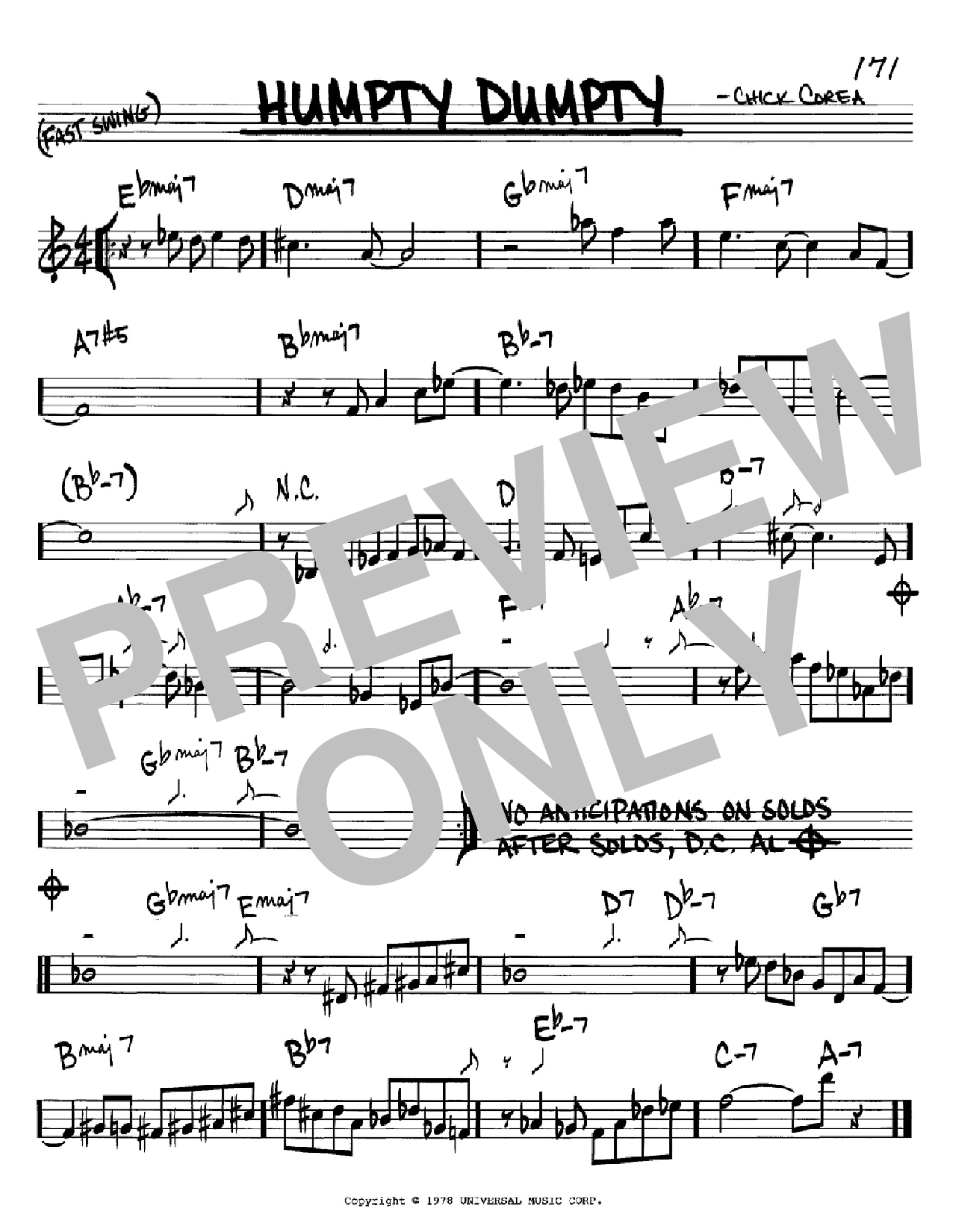 Chick Corea Humpty Dumpty sheet music notes and chords arranged for Real Book – Melody & Chords – C Instruments