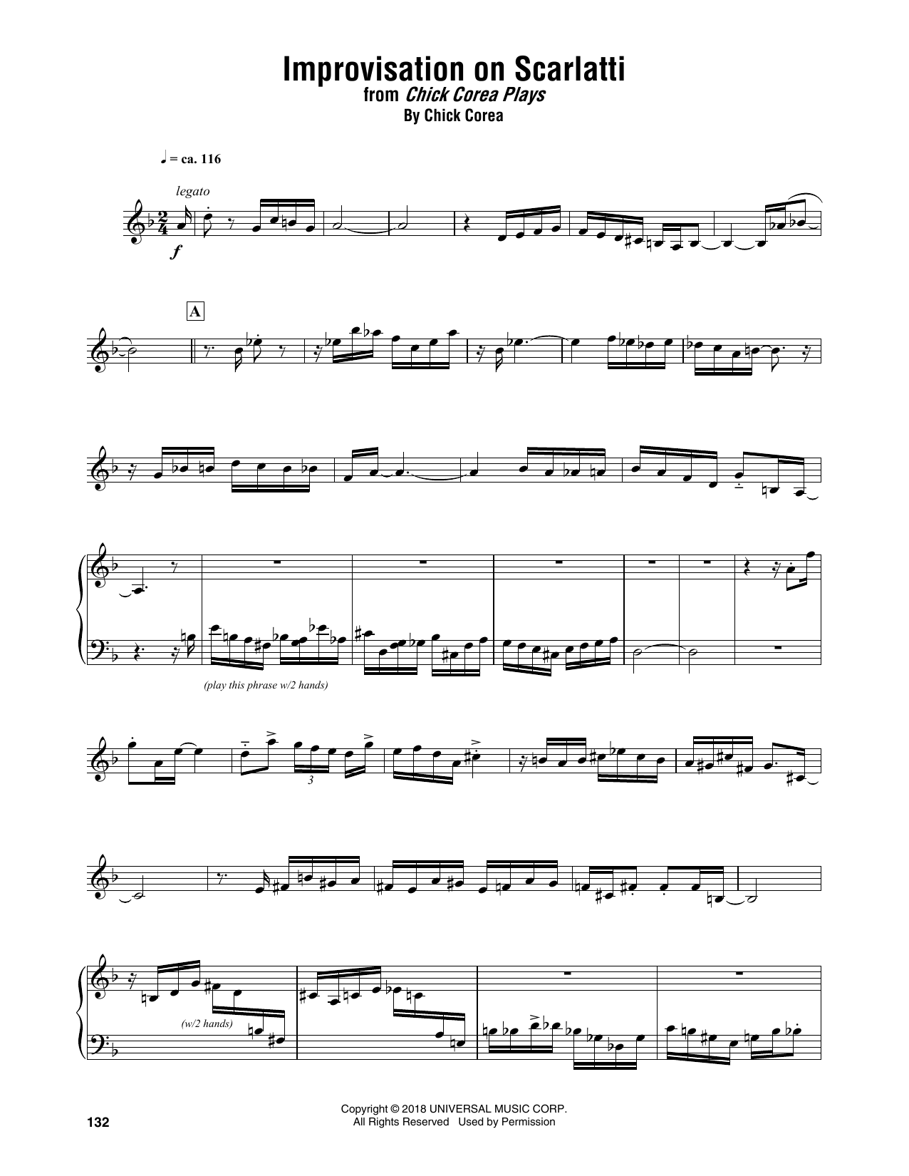 Chick Corea Improvisation On Scarlatti sheet music notes and chords arranged for Piano Transcription