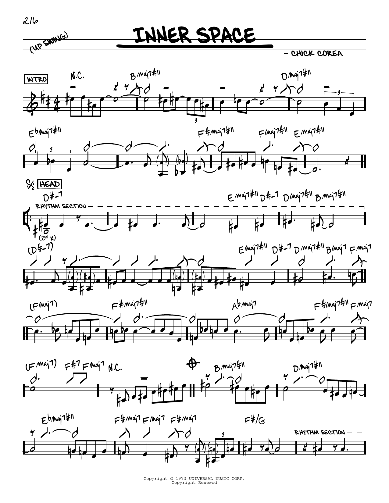 Chick Corea Inner Space sheet music notes and chords arranged for Real Book – Melody & Chords