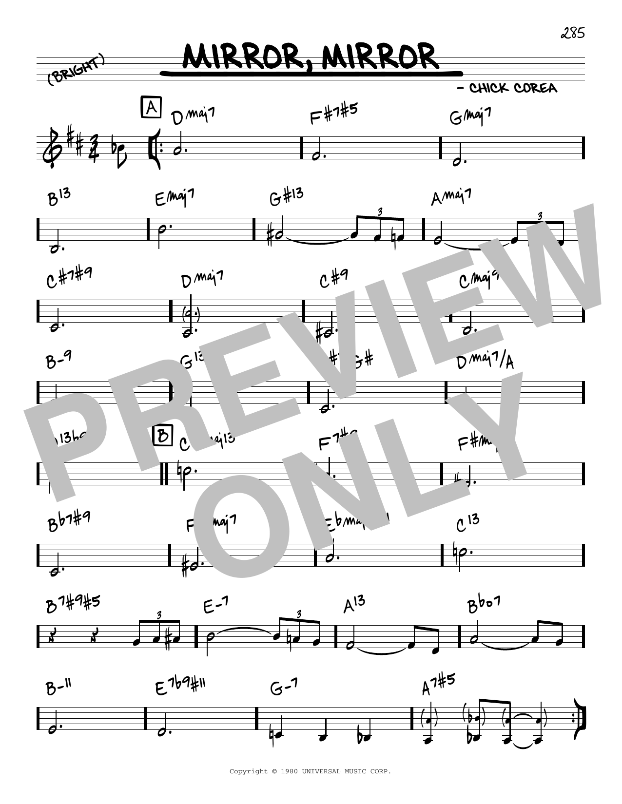 Chick Corea Mirror, Mirror sheet music notes and chords arranged for Real Book – Melody & Chords