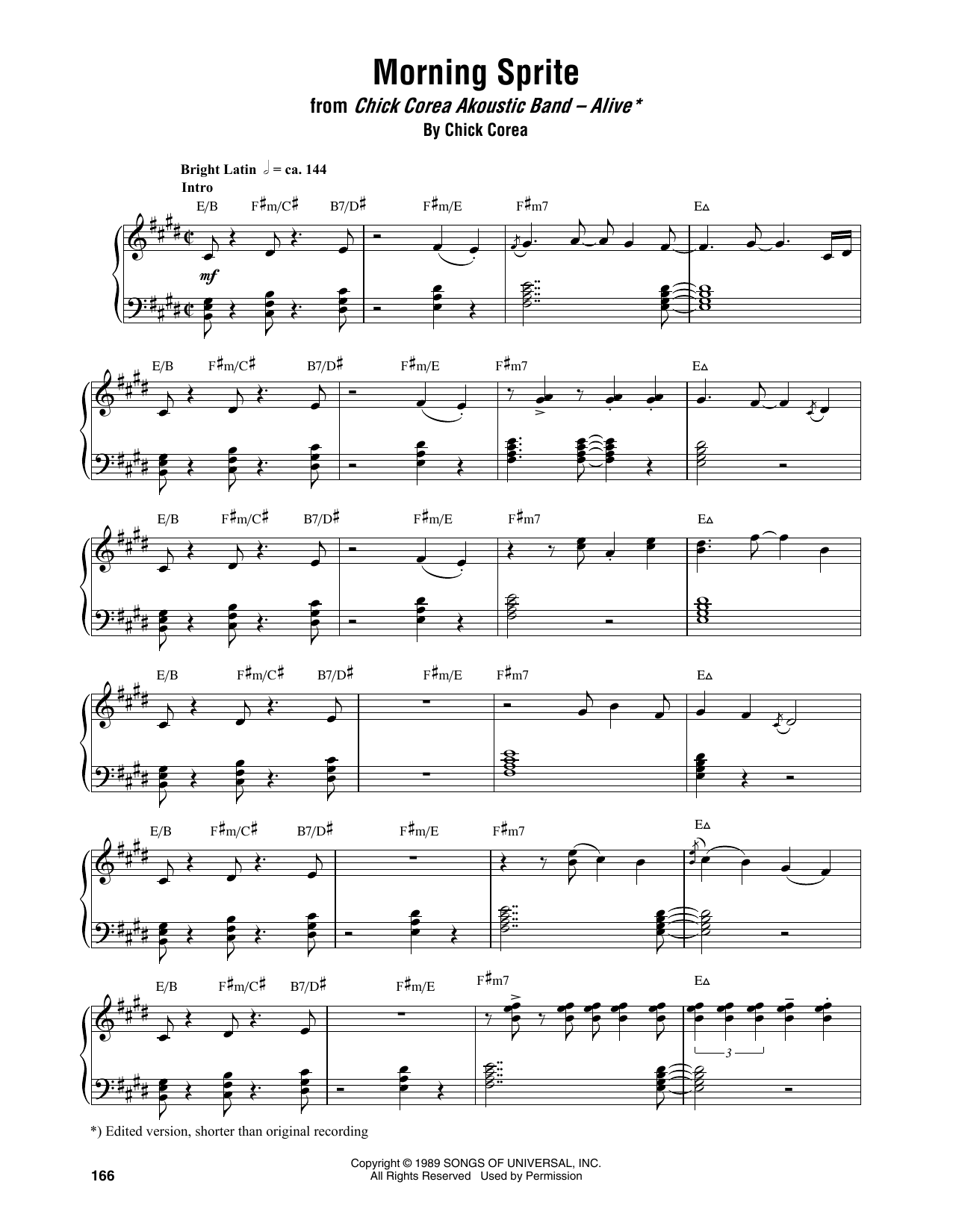 Chick Corea Morning Sprite sheet music notes and chords arranged for Piano Transcription