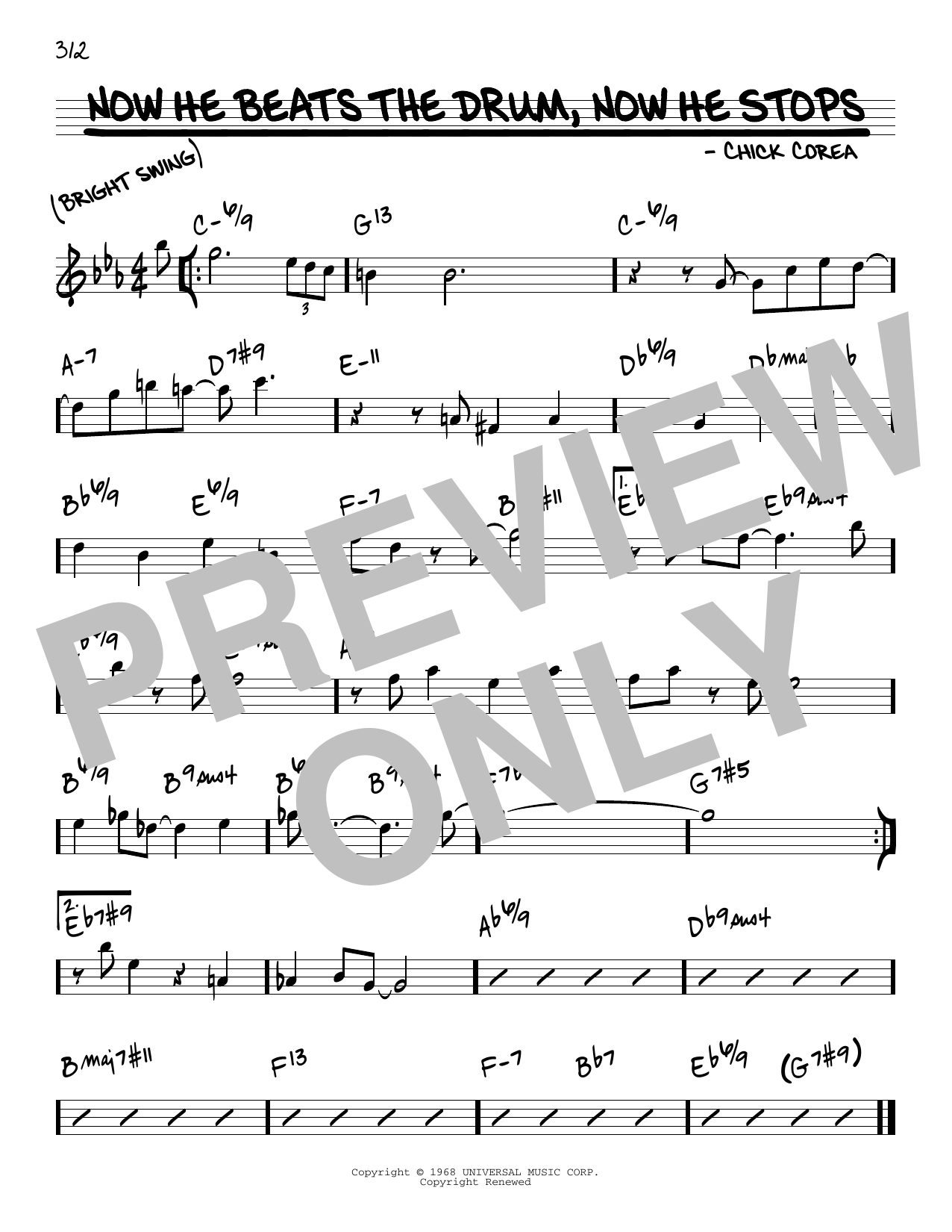 Chick Corea Now He Beats The Drum, Now He Stops sheet music notes and chords arranged for Real Book – Melody & Chords
