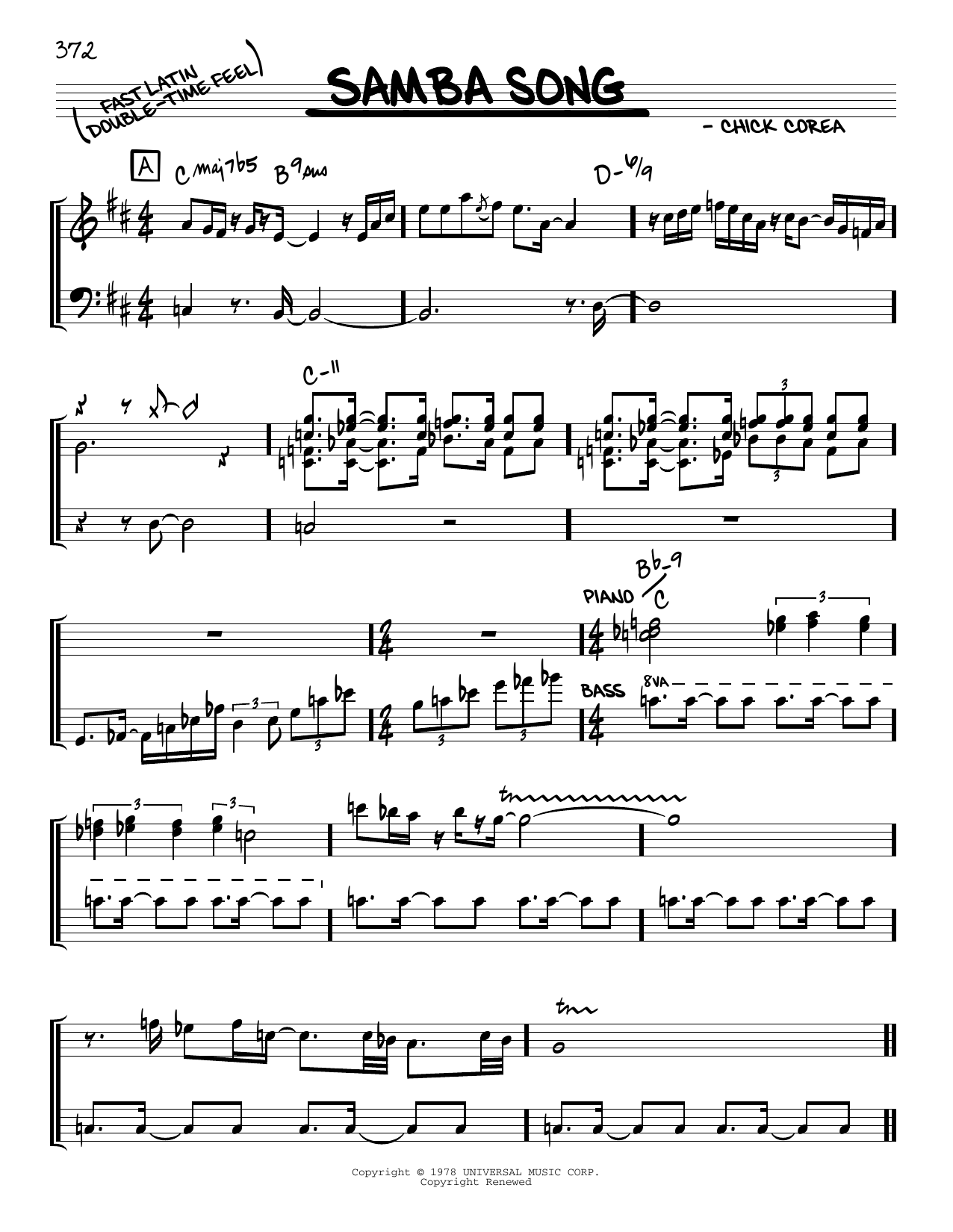 Chick Corea Samba Song sheet music notes and chords arranged for Real Book – Melody & Chords