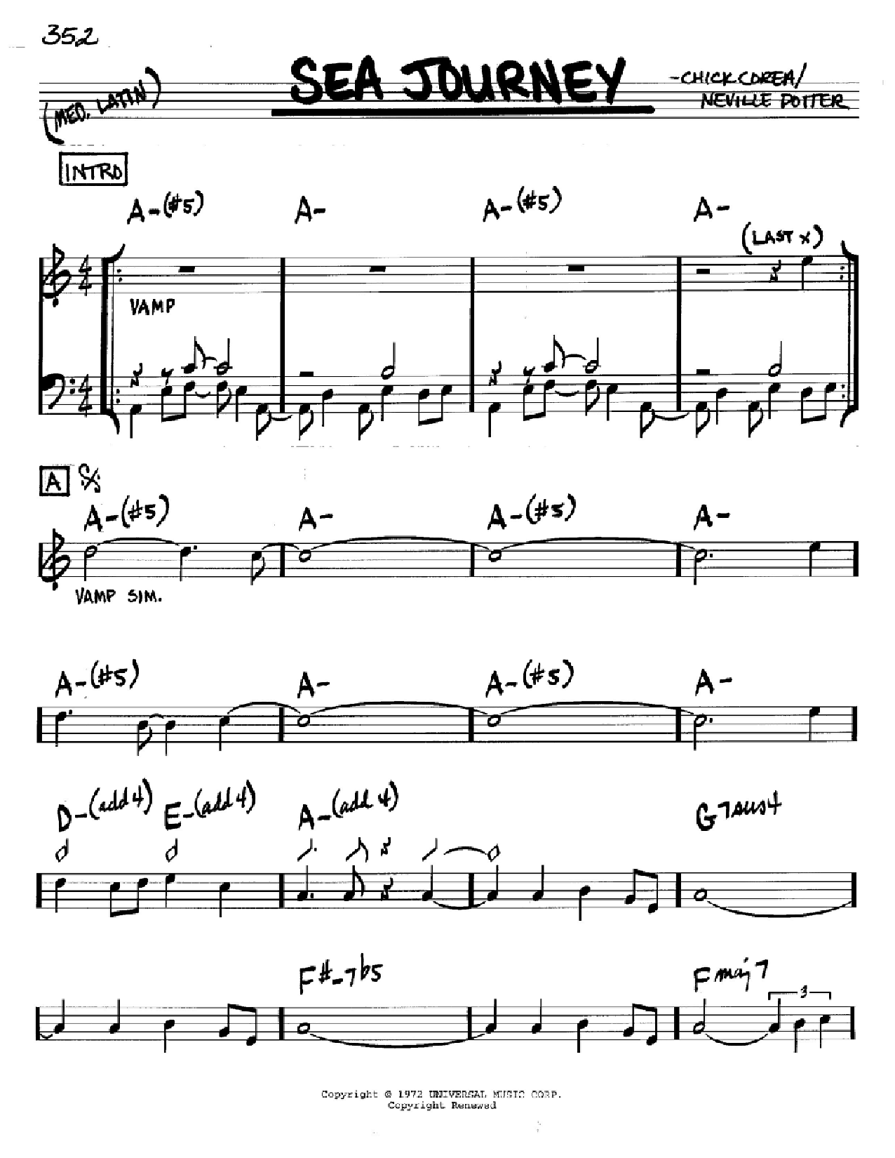 Chick Corea Sea Journey sheet music notes and chords arranged for Real Book – Melody & Chords – Eb Instruments