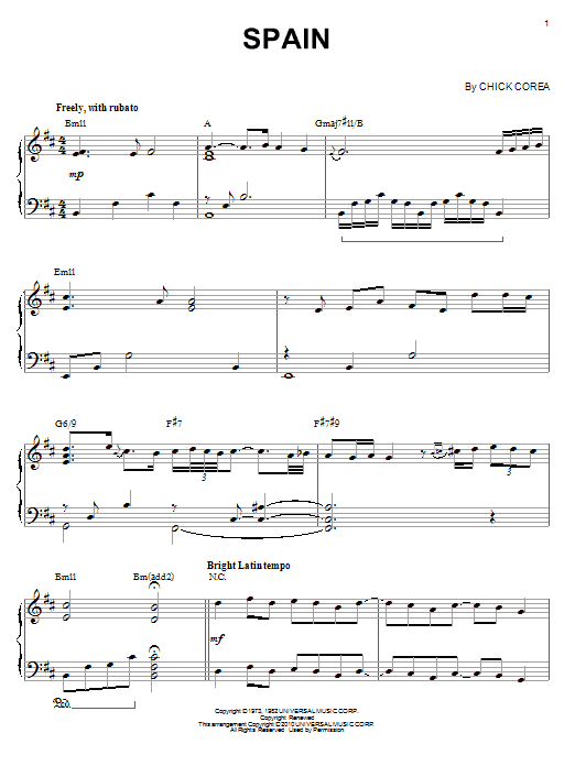 Chick Corea Spain (arr. Brent Edstrom) sheet music notes and chords arranged for Piano Solo