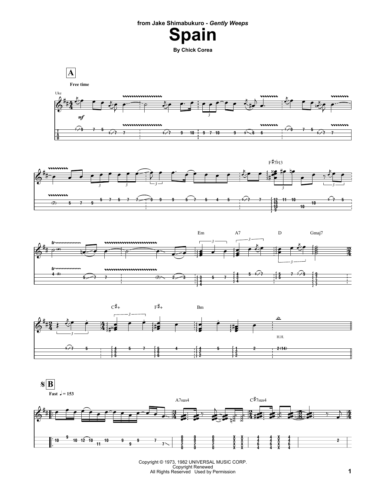 Chick Corea Spain sheet music notes and chords arranged for Real Book – Melody & Chords