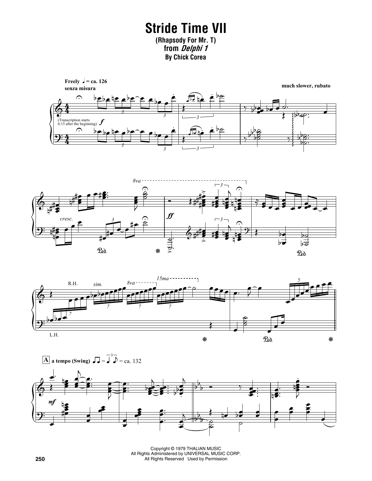 Chick Corea Stride Time VII (Rhapsody For Mr. T) sheet music notes and chords arranged for Piano Transcription