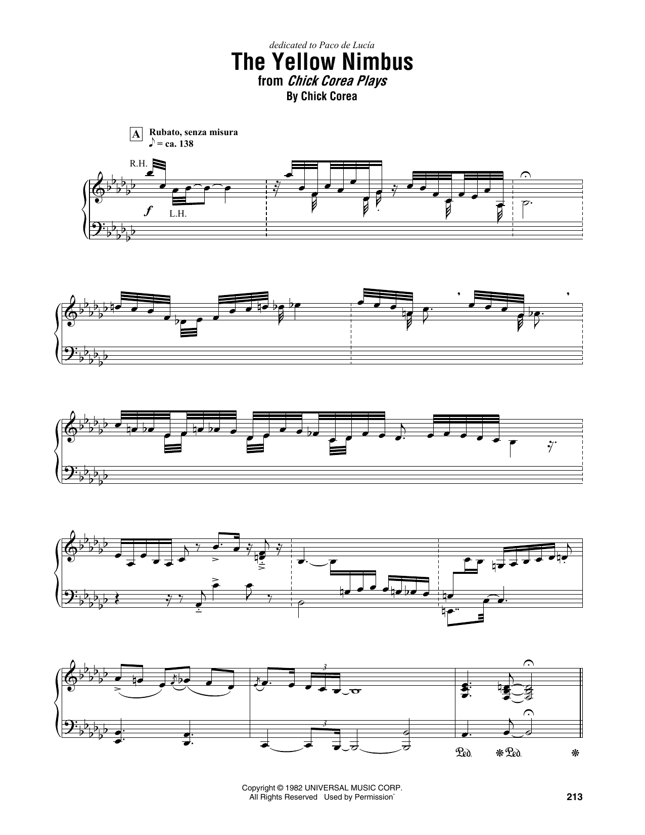 Chick Corea The Yellow Nimbus sheet music notes and chords arranged for Piano Transcription