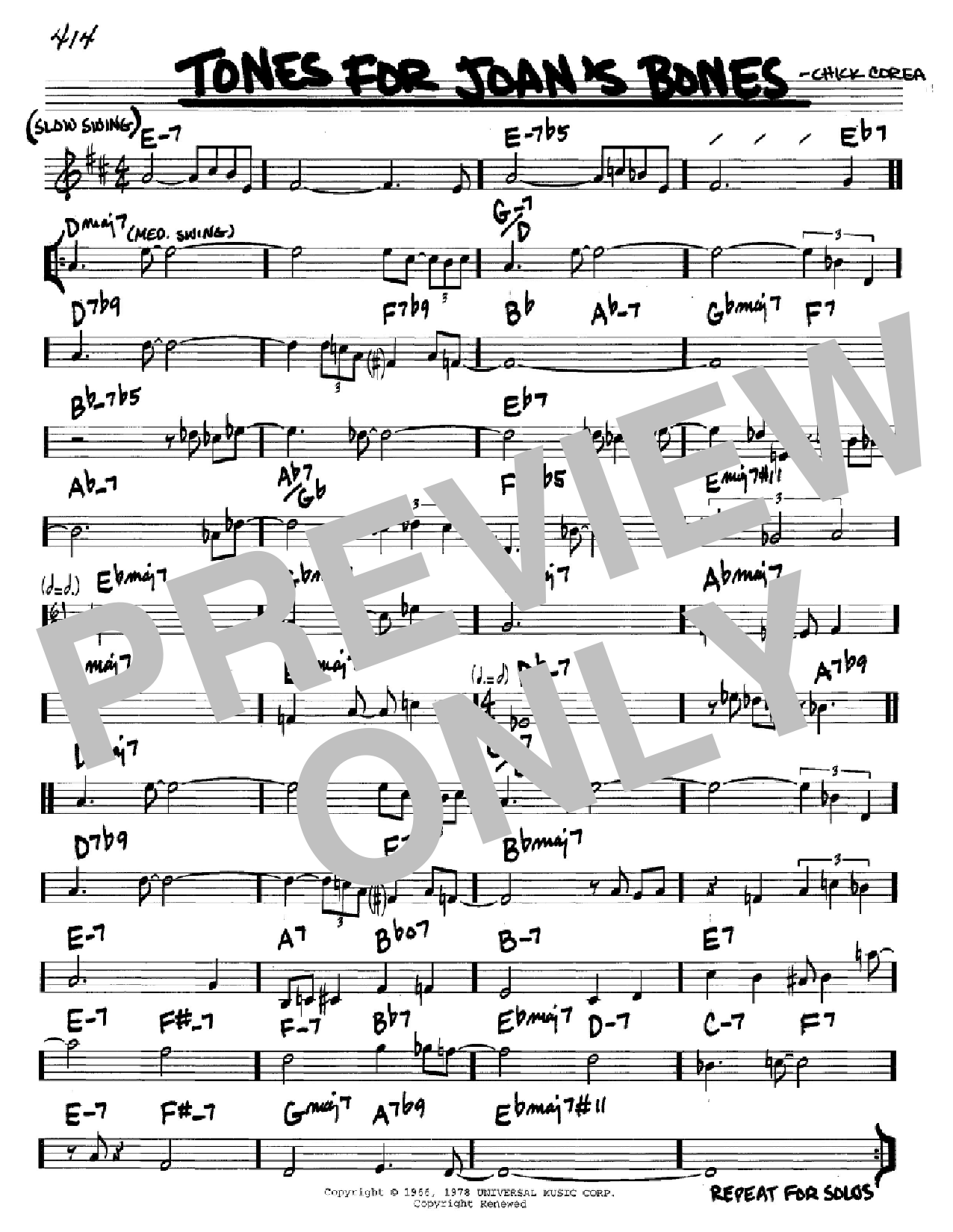 Chick Corea Tones For Joan's Bones sheet music notes and chords arranged for Real Book – Melody & Chords – C Instruments