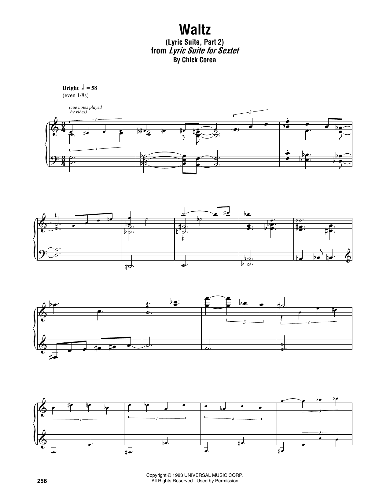 Chick Corea Waltz (Lyric Suite, Part 2) sheet music notes and chords arranged for Piano Transcription