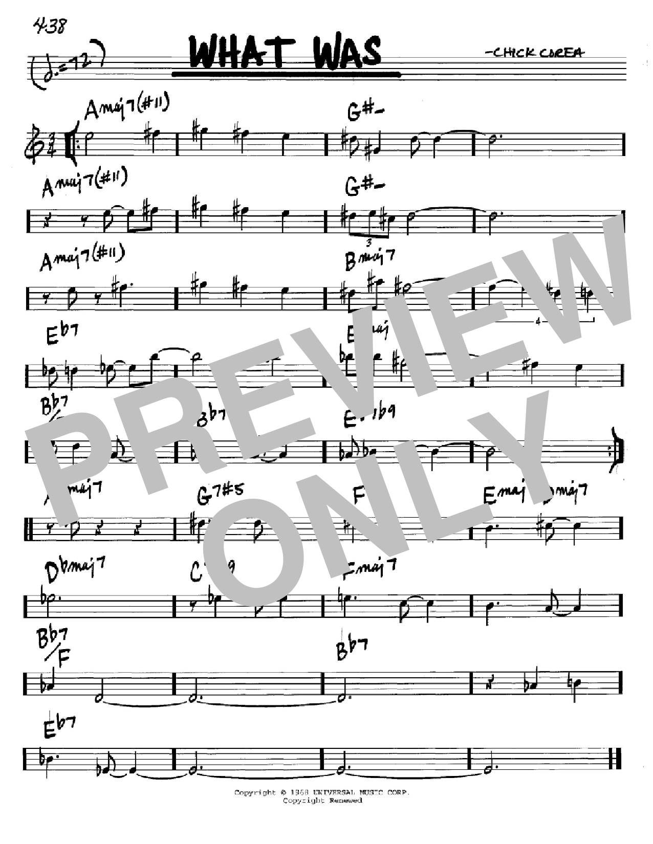 Chick Corea What Was sheet music notes and chords arranged for Real Book – Melody & Chords – C Instruments