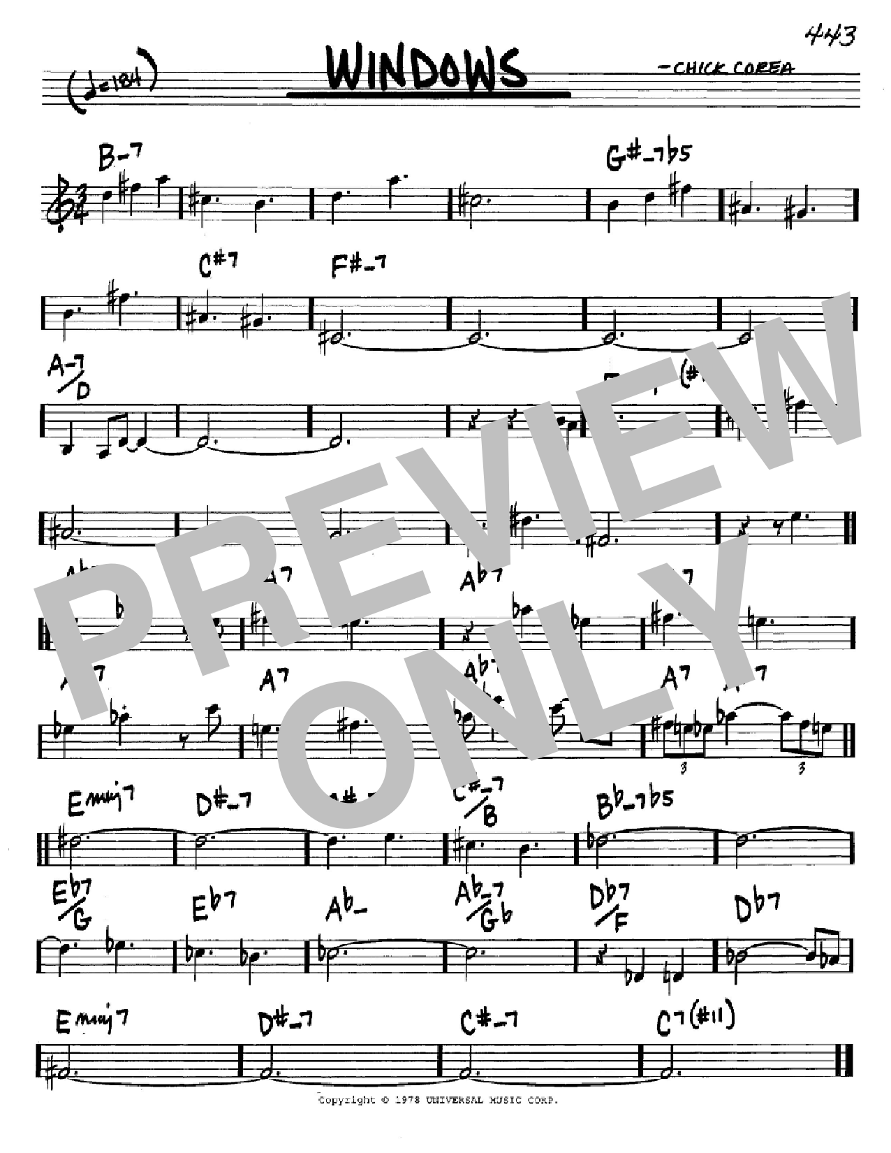 Chick Corea Windows sheet music notes and chords arranged for Real Book – Melody & Chords – Bass Clef Instruments