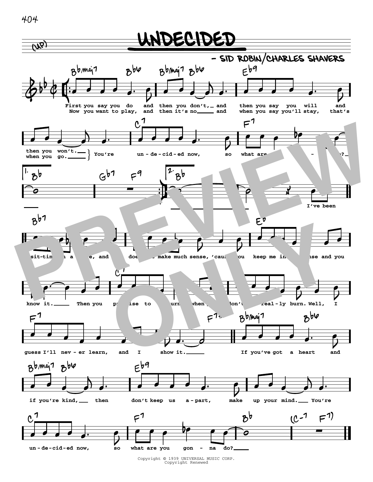 Chick Webb and His Orchestra Undecided (High Voice) sheet music notes and chords arranged for Real Book – Melody, Lyrics & Chords