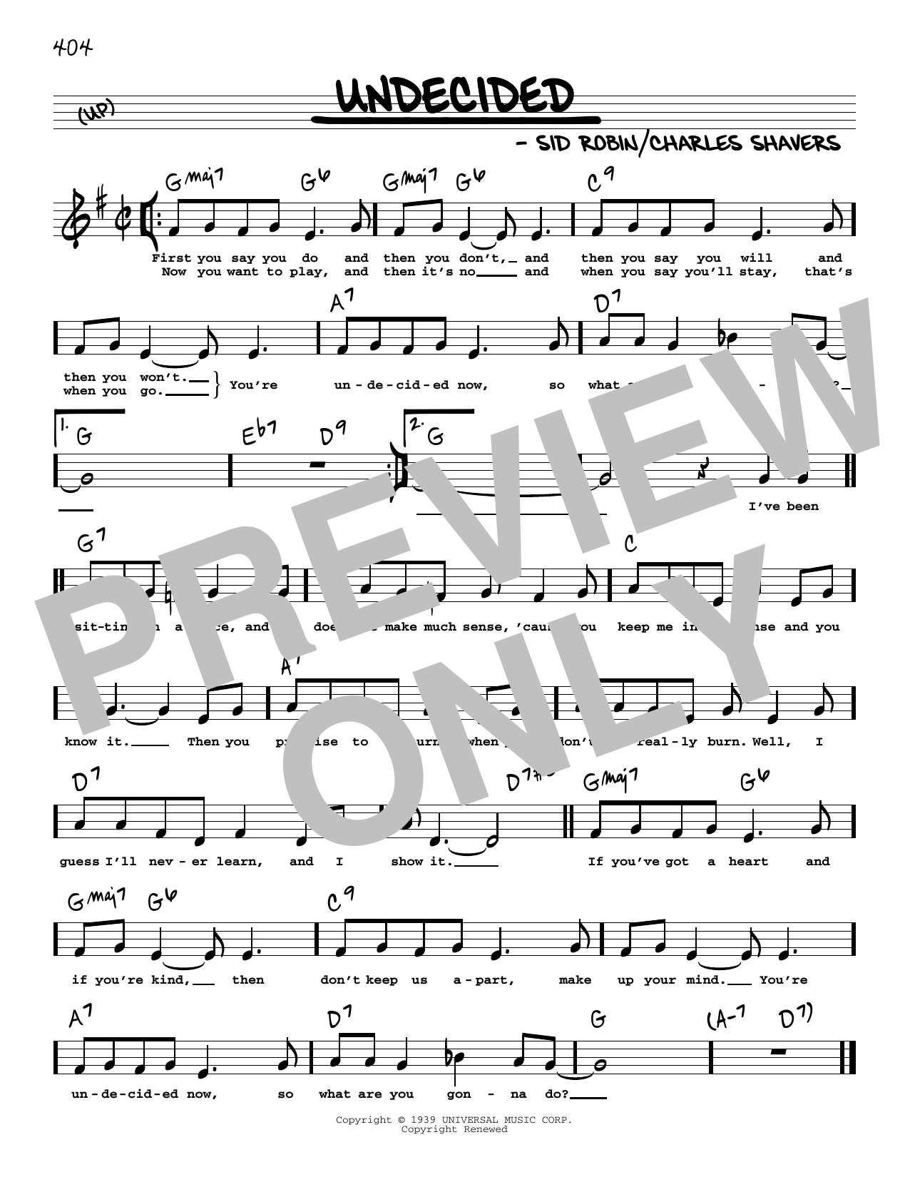 Chick Webb and His Orchestra Undecided (Low Voice) sheet music notes and chords arranged for Real Book – Melody, Lyrics & Chords