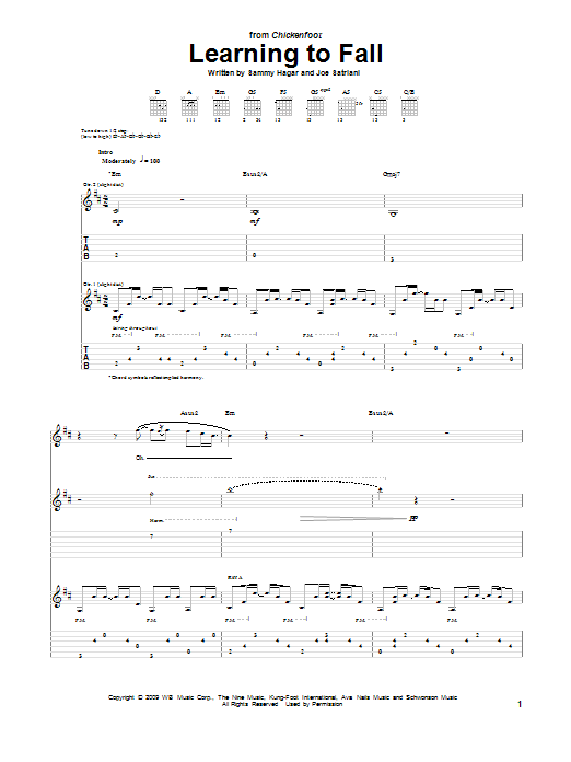 Chickenfoot Learning To Fall sheet music notes and chords arranged for Guitar Tab