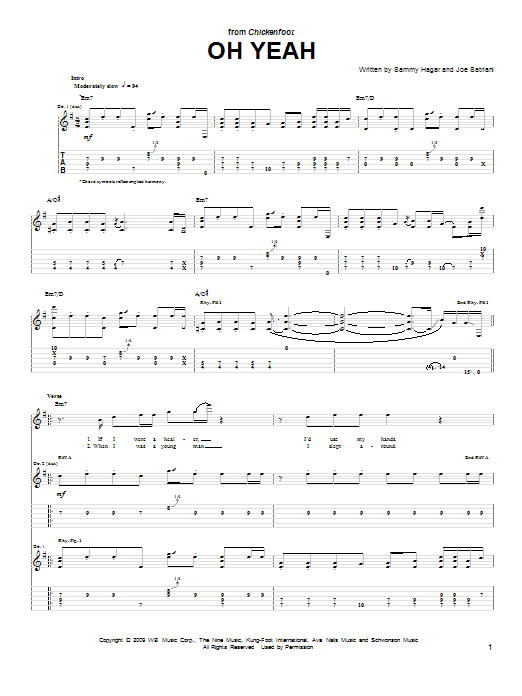 Chickenfoot Oh Yeah sheet music notes and chords arranged for Guitar Tab