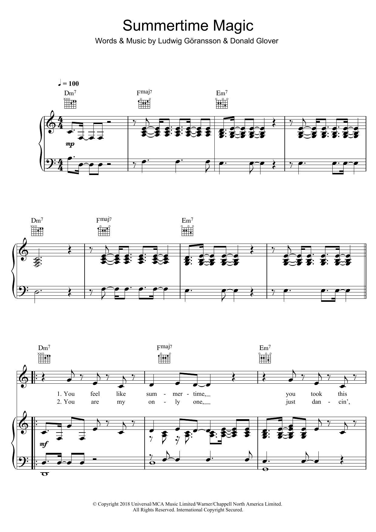Childish Gambino Summertime Magic sheet music notes and chords arranged for Piano, Vocal & Guitar Chords (Right-Hand Melody)