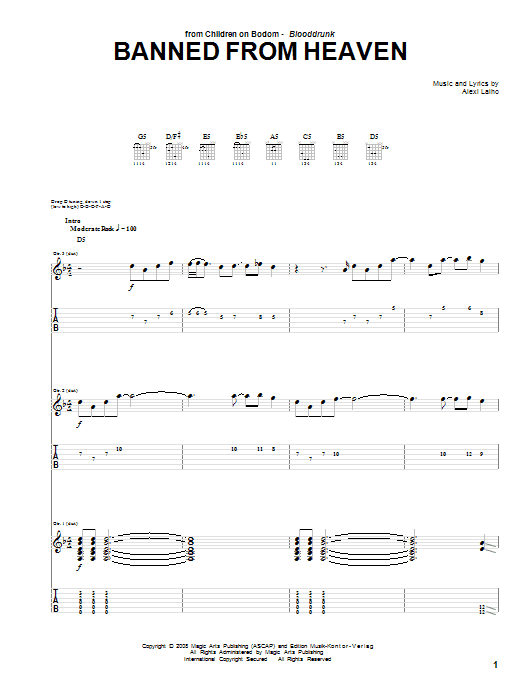 Children Of Bodom Banned From Heaven sheet music notes and chords arranged for Guitar Tab