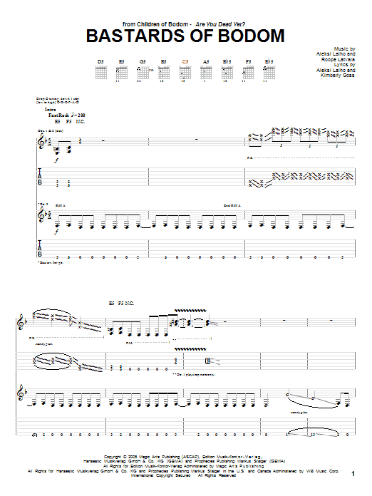 Children Of Bodom Bastards Of Bodom sheet music notes and chords arranged for Guitar Tab