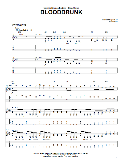 Children Of Bodom Blooddrunk sheet music notes and chords arranged for Guitar Tab