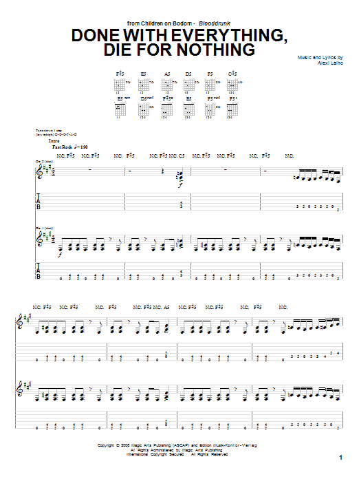 Children Of Bodom Done With Everything, Die For Nothing sheet music notes and chords arranged for Guitar Tab