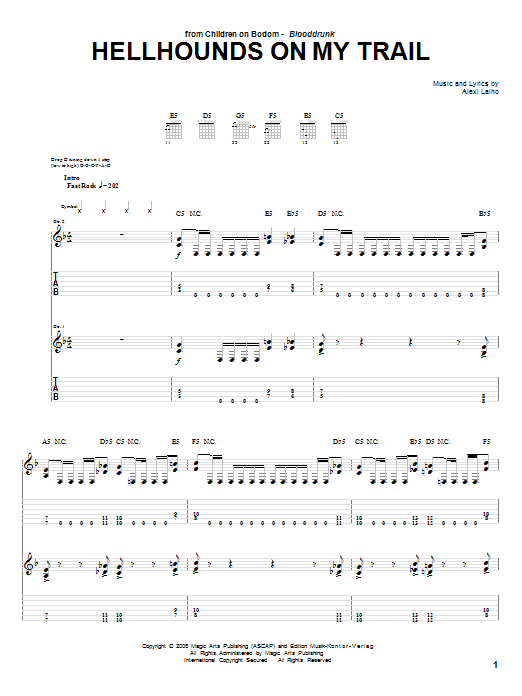 Children Of Bodom Hellhounds On My Trail sheet music notes and chords arranged for Guitar Tab
