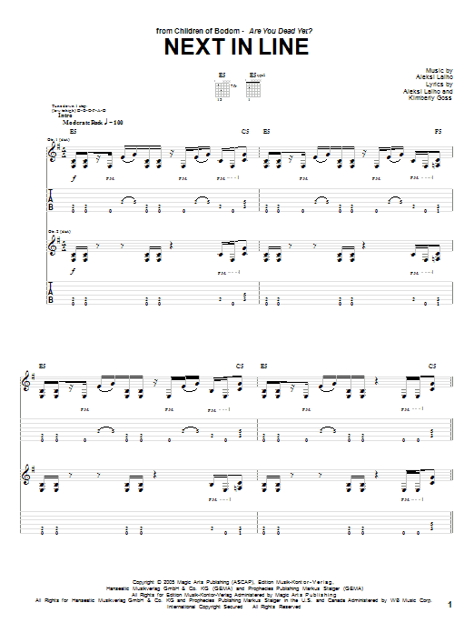 Children Of Bodom Next In Line sheet music notes and chords arranged for Guitar Tab