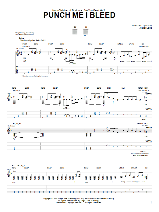 Children Of Bodom Punch Me I Bleed sheet music notes and chords arranged for Guitar Tab