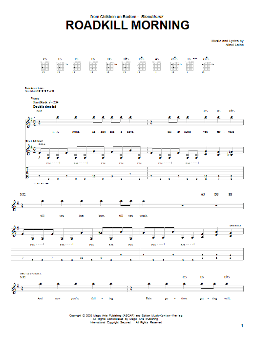 Children Of Bodom Roadkill Morning sheet music notes and chords arranged for Guitar Tab