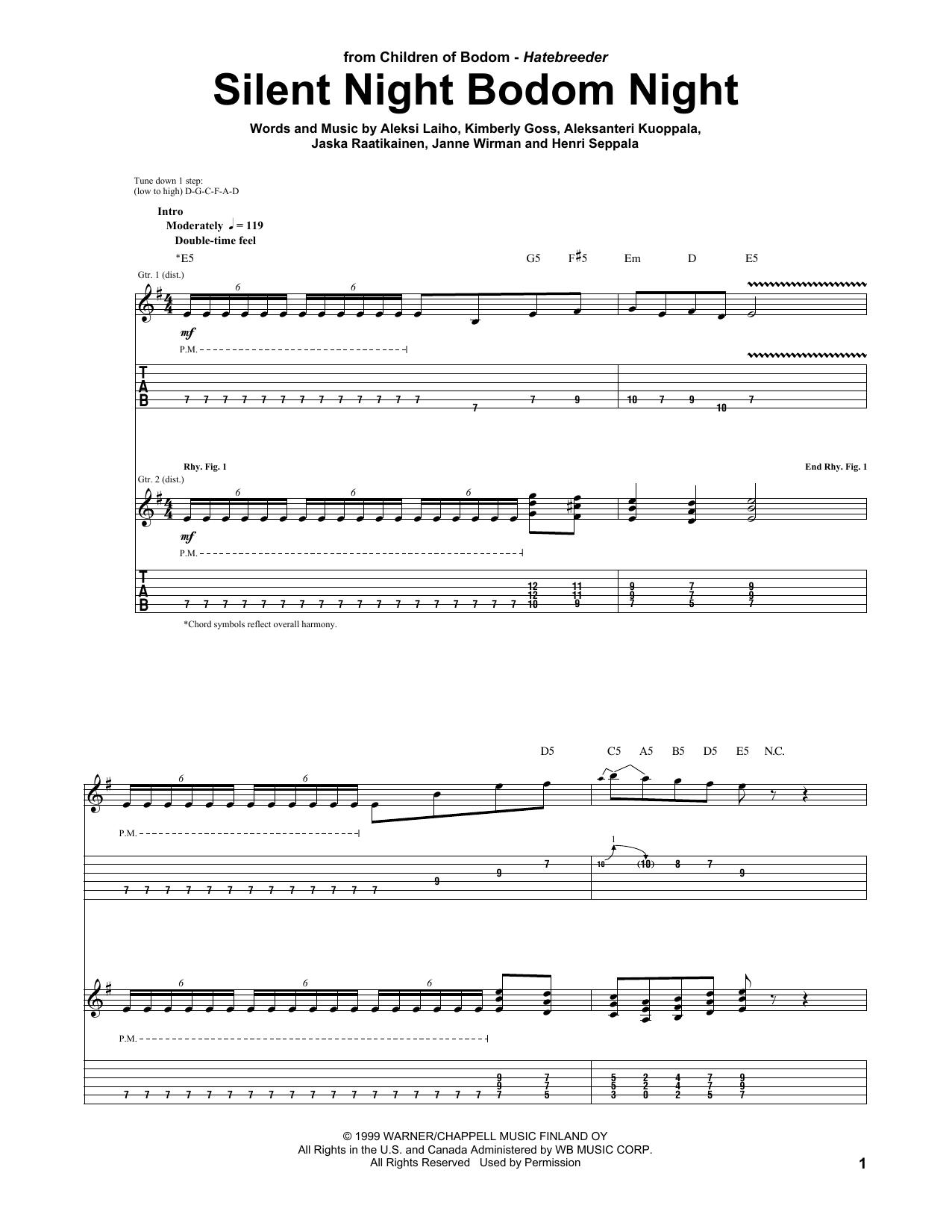 Children Of Bodom Silent Night Bodom Night sheet music notes and chords arranged for Guitar Tab