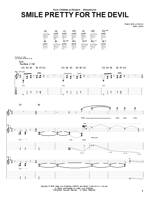 Children Of Bodom Smile Pretty For The Devil sheet music notes and chords arranged for Guitar Tab