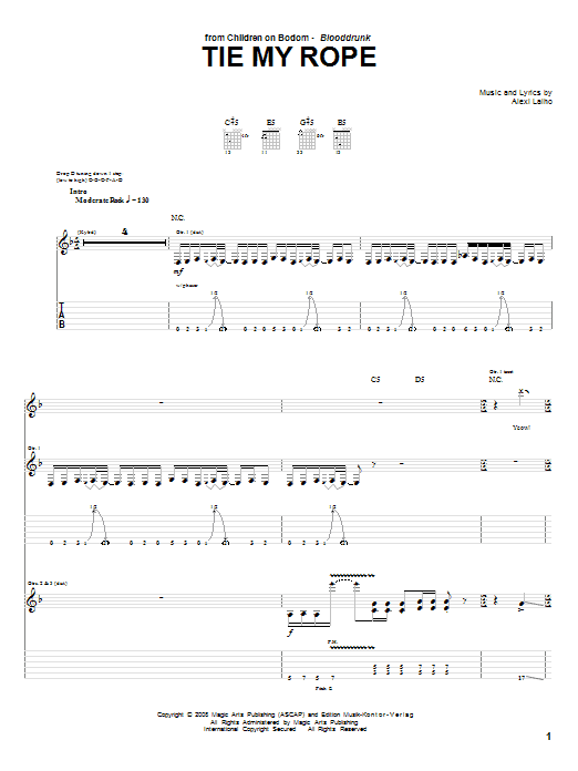Children Of Bodom Tie My Rope sheet music notes and chords arranged for Guitar Tab