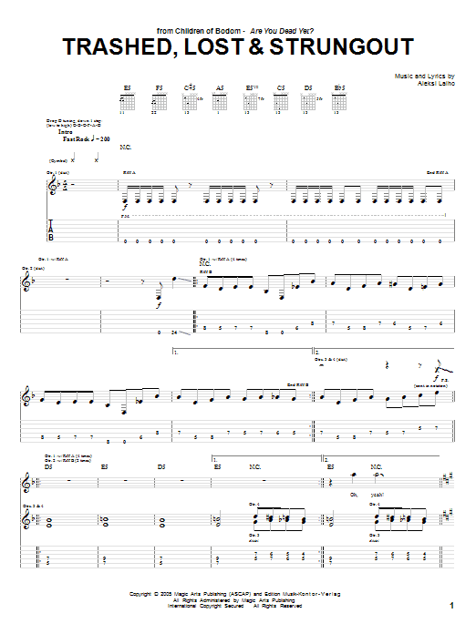 Children Of Bodom Trashed, Lost & Strungout sheet music notes and chords arranged for Guitar Tab
