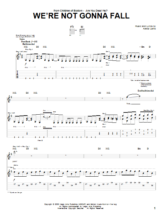 Children Of Bodom We're Not Gonna Fall sheet music notes and chords arranged for Guitar Tab