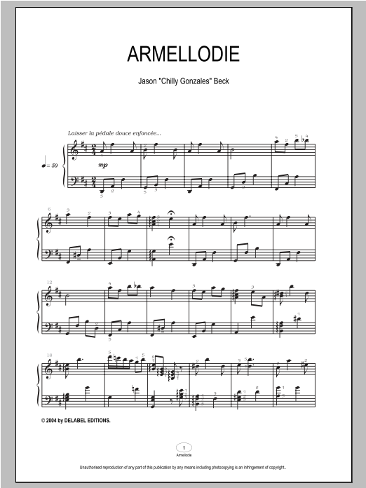 Chilly Gonzales Armellodie sheet music notes and chords arranged for Piano Solo