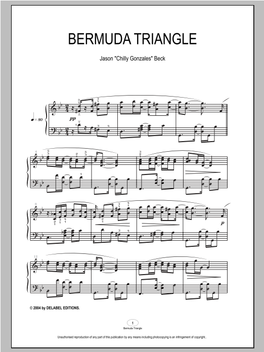 Chilly Gonzales Bermuda Triangle sheet music notes and chords arranged for Piano Solo