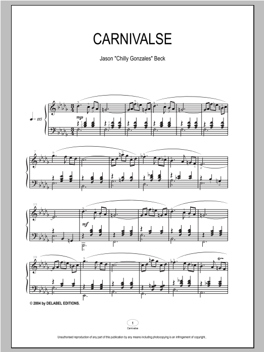 Chilly Gonzales Carnivalse sheet music notes and chords arranged for Piano Solo