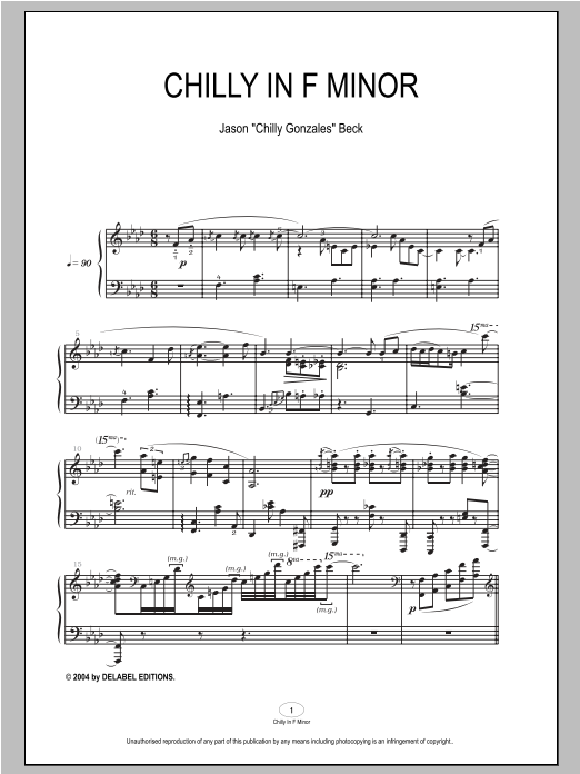 Chilly Gonzales Chilly In F Minor sheet music notes and chords arranged for Piano Solo